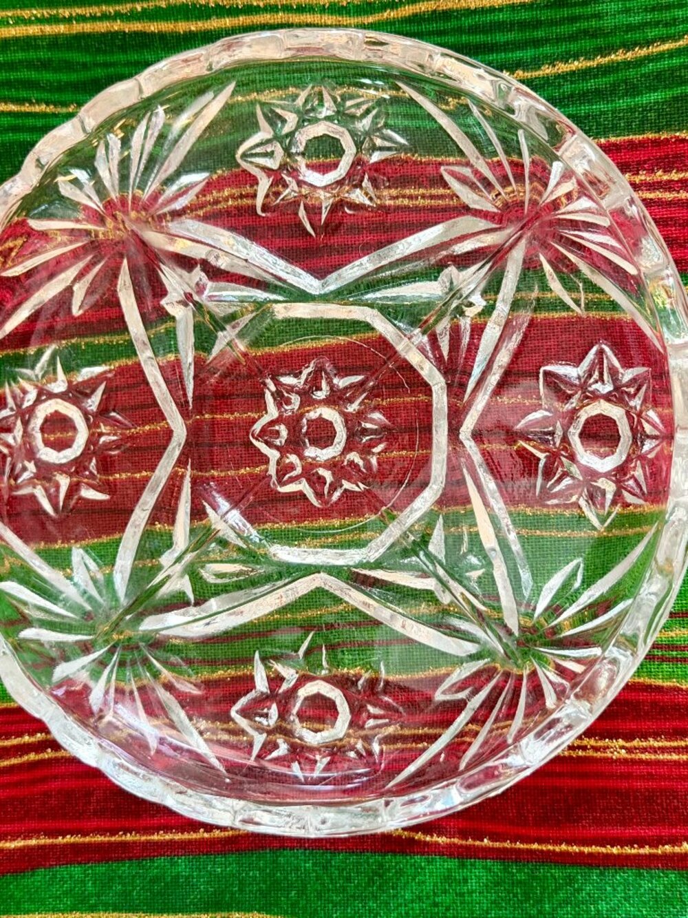 Vintage Italian Crystal Cut Glass Coaster, Ashtray, Trinket Dish Starburst #5341